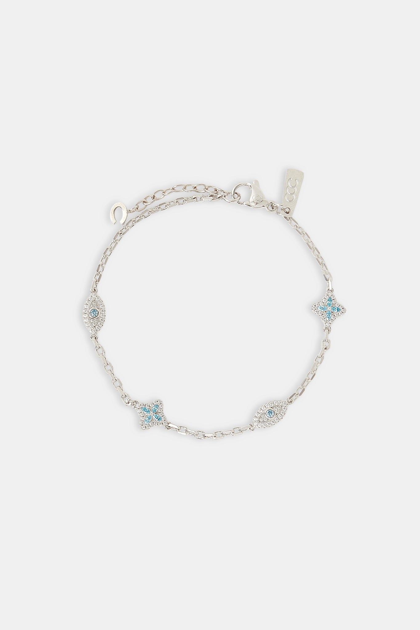 Blue CZ Baguette Motif Rolo Bracelet - 8mm